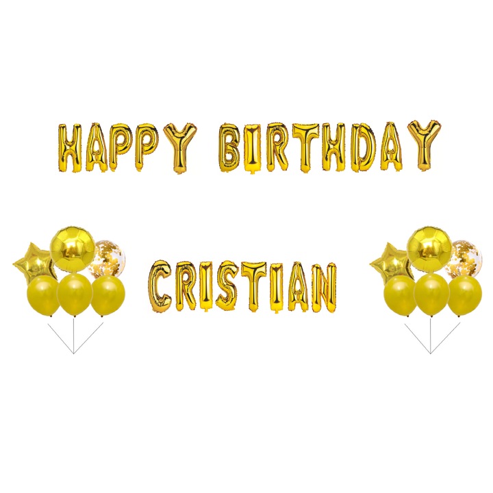Boldog születésnapot Cristian lufi készlet, tortafeltét, arany, 35 db