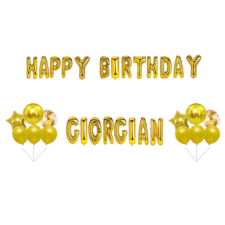 Boldog születésnapot Georgian lufi készlet, tortafeltét, arany, 35 db