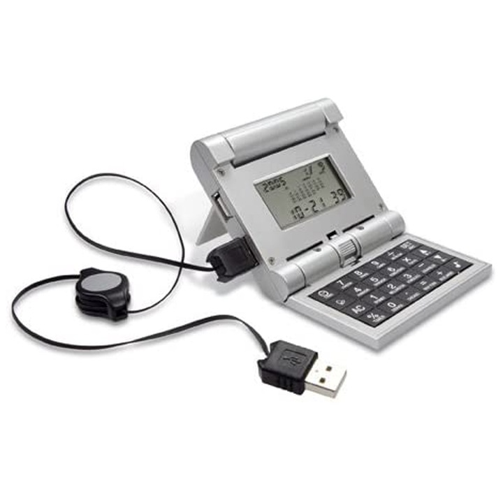 Calculator de buzunar, Reflects, 3 porturi USB, pliabil, gri, 9x8,6x2,3cm