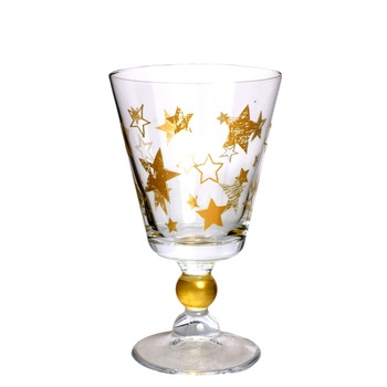 Set 3 pahare cu picior, model stelute aurii,315 ml Set 3 pahare cu picior, model stelute aurii,315 ml