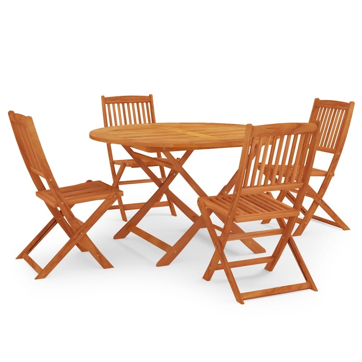 Set mobilier de exterior 2 scaune pliabile si 1 masa rotunda vidaXL, Lemn, 90 x 75 cm, Maro