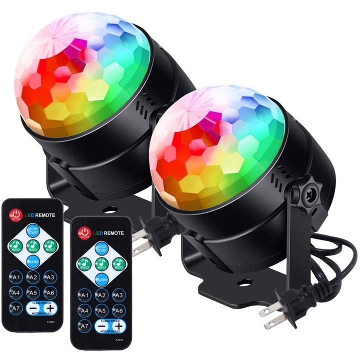 Комплект от 2 диско парти стробиращи DJ лампи, LED, 3W, RGB, черни