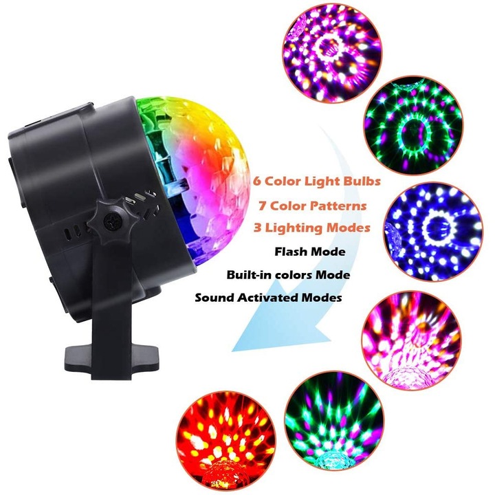 Комплект от 2 диско парти стробиращи DJ лампи, LED, 3W, RGB, черни