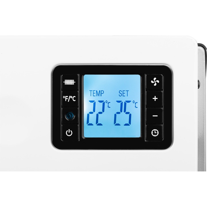 Convector electric de podea ECG TK 2080 DR alb, 2000 W, 3 trepte, termostat, LCD