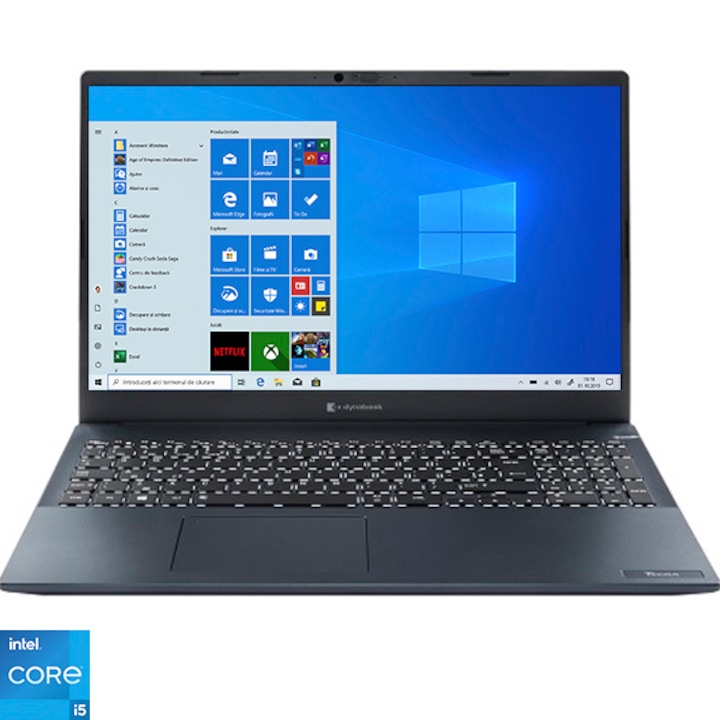 Laptop Toshiba Tecra A50-J-135 cu procesor Intel® Core™ i5-1135G7 pana la 4.20 GHz, 15.6", Full HD, 16GB, 512GB SSD, Intel Iris Xe Graphics, Windows 10 Pro, Tile Black
