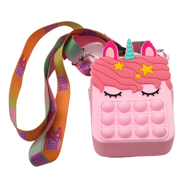 Jucarie Antistres Pop It Gentuta, Unicorn, 13.5x8.5x4 cm, Roz Deschis