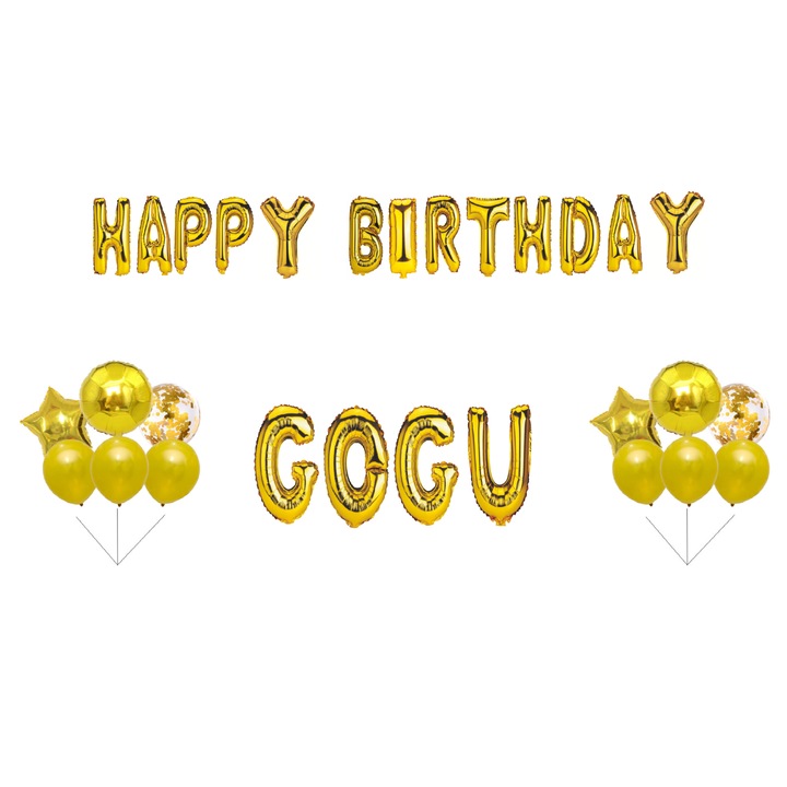 Boldog születésnapot Gogu lufi szett, tortafeltét, arany, 31 db