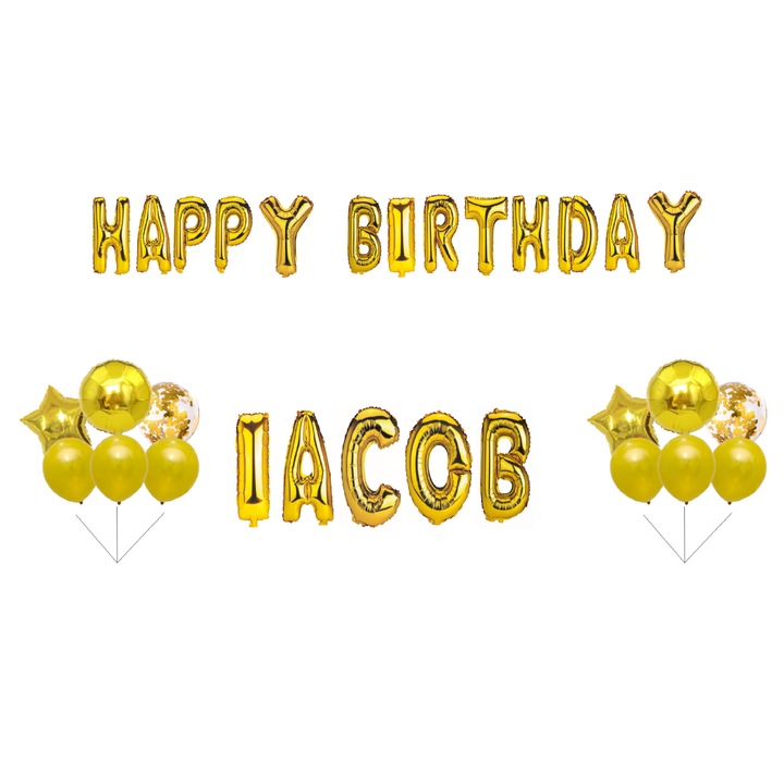 Boldog születésnapot Jacob lufi készlet, tortafeltét, arany, 32 db