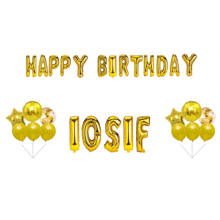 Boldog születésnapot Iosif lufi szett, tortafeltét, arany, 32 db