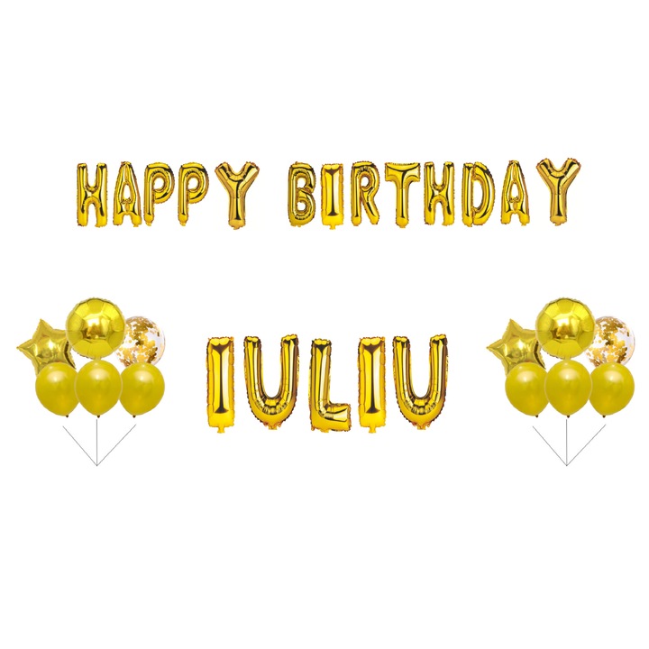 Boldog születésnapot júliusi lufi készlet, tortafeltét, arany, 32 db