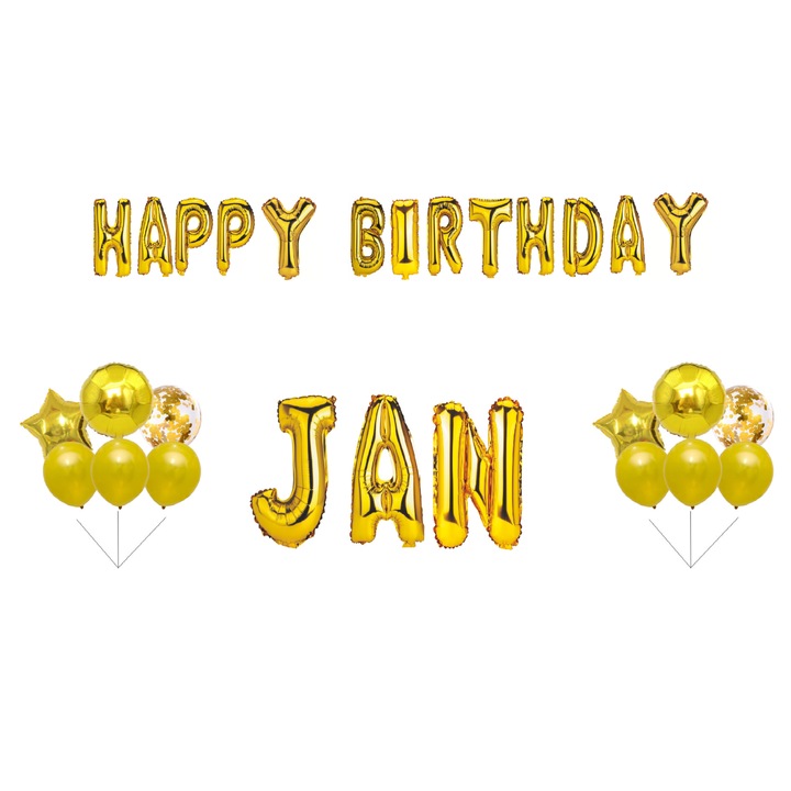 Boldog születésnapot Jan lufi szett, tortafeltét, arany, 30 db