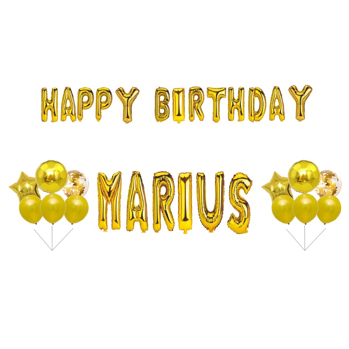 Boldog születésnapot Marius lufi szett, tortafeltét, arany, 33 db
