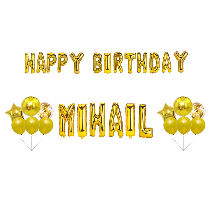 Boldog születésnapot Michael lufi szett, tortafeltét, arany, 35 db