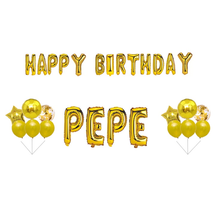 Boldog születésnapot Pepe lufi készlet, Tortafedő, Arany, 35 db