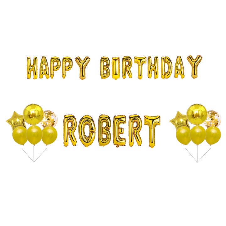 Boldog születésnapot Robert lufi készlet, tortafeltét, arany, 35 db