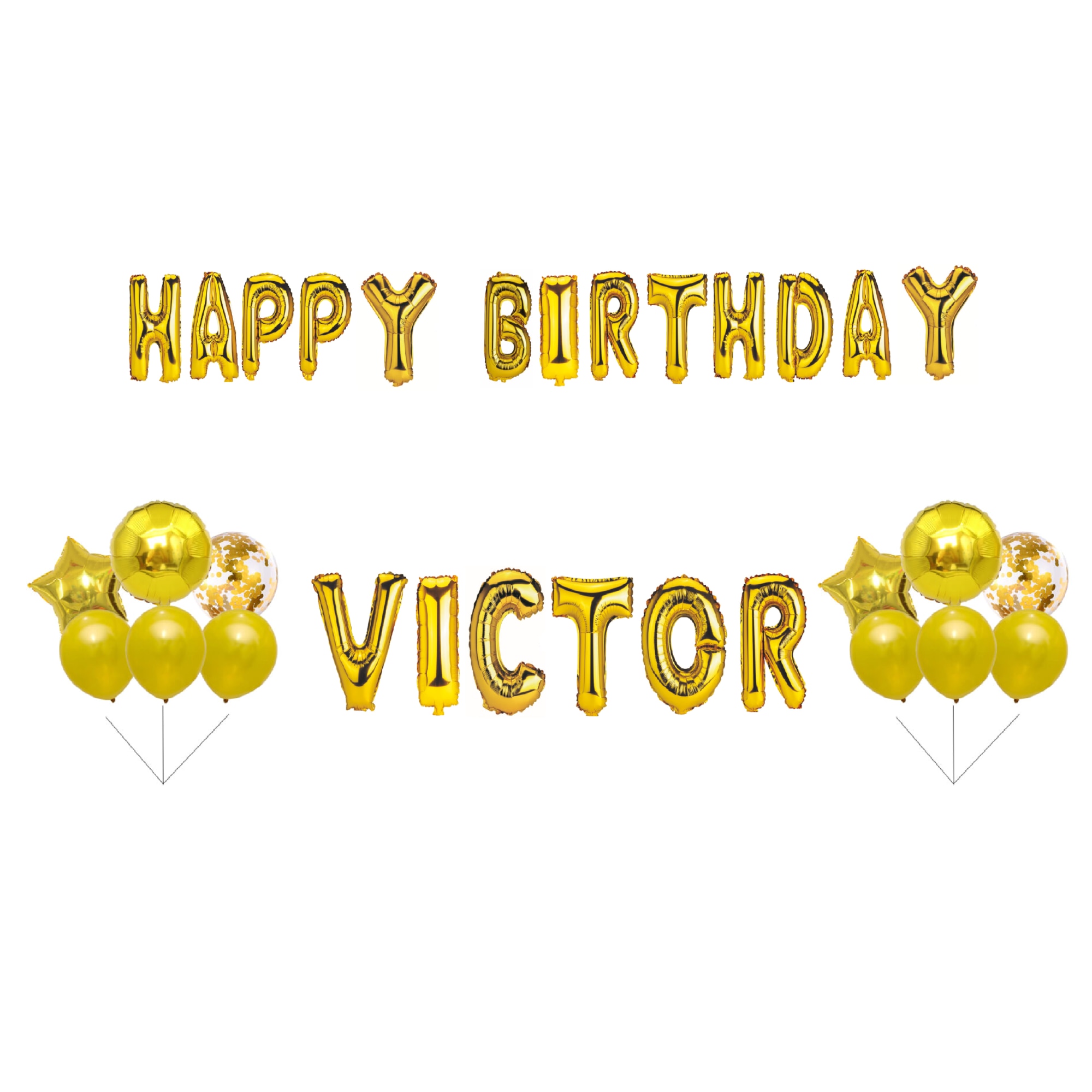 Комплект балони Happy Birthday Victor, топер за торта, злато, 35 бр