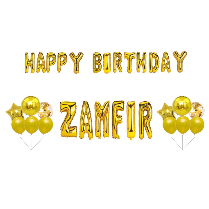 Boldog születésnapot Zamfir lufi készlet, Tortafedő, Arany, 35 db