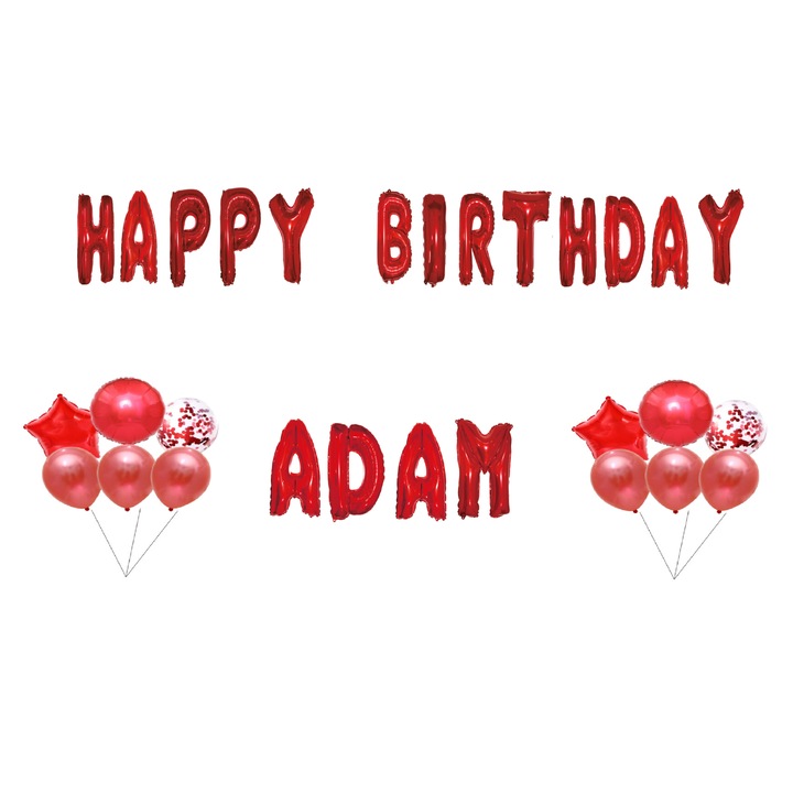 Boldog születésnapot Adam lufi szett, tortafeltét, piros, 35 db