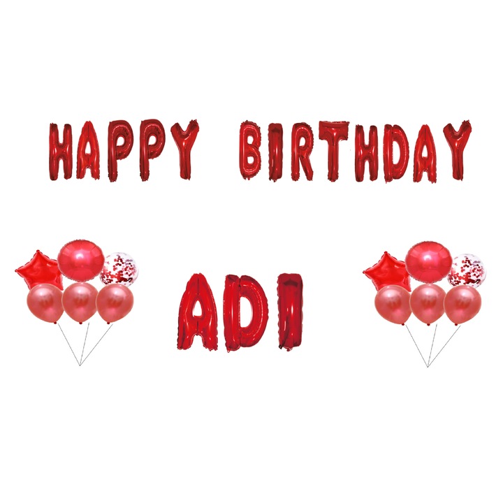 Boldog születésnapot Adi lufi szett, tortafeltét, piros, 35 db