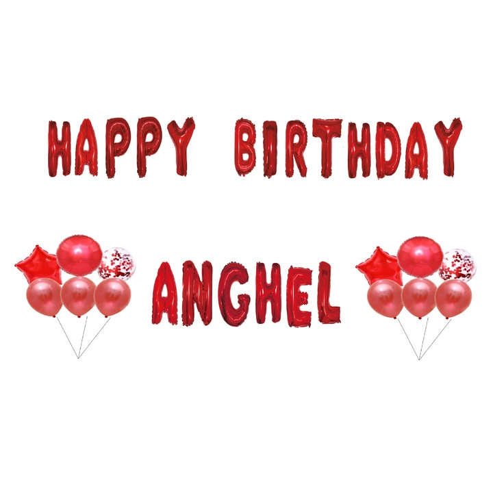 Angyal Boldog születésnapot lufi szett, tortafeltét, piros, 35 db