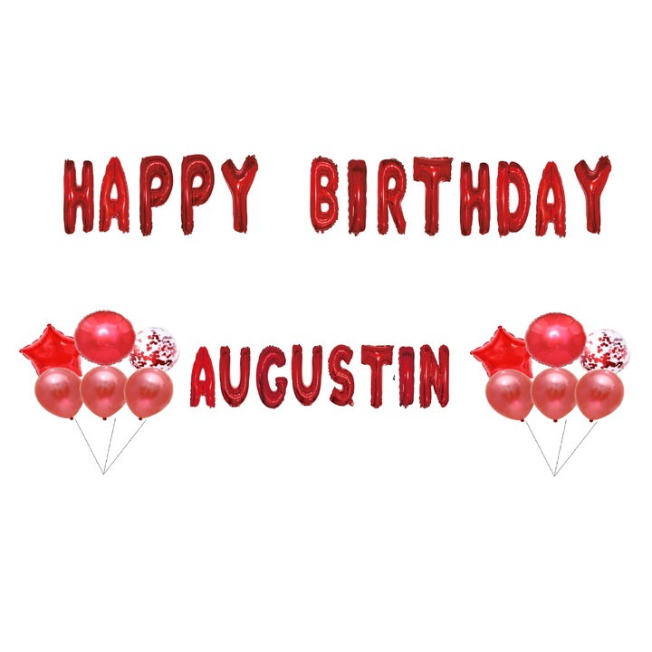 Boldog születésnapot Augustin lufi szett, tortafeltét, piros, 35 db