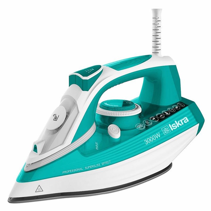 Fier de calcat cu abur, Iskra, SL-6006, 3000W, Celeste, Alb/Albastru