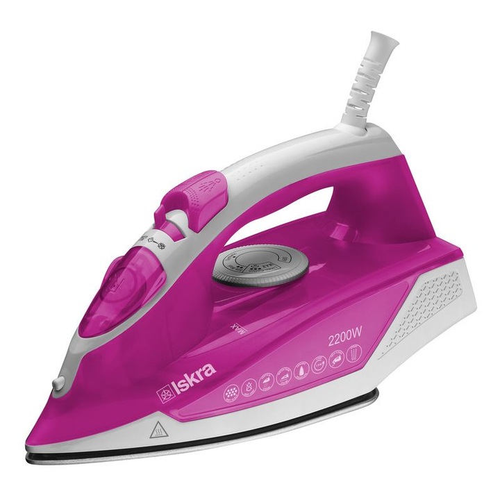 Fier de calcat cu abur, Iskra, SL-2022, 2200W, Roz/Alb