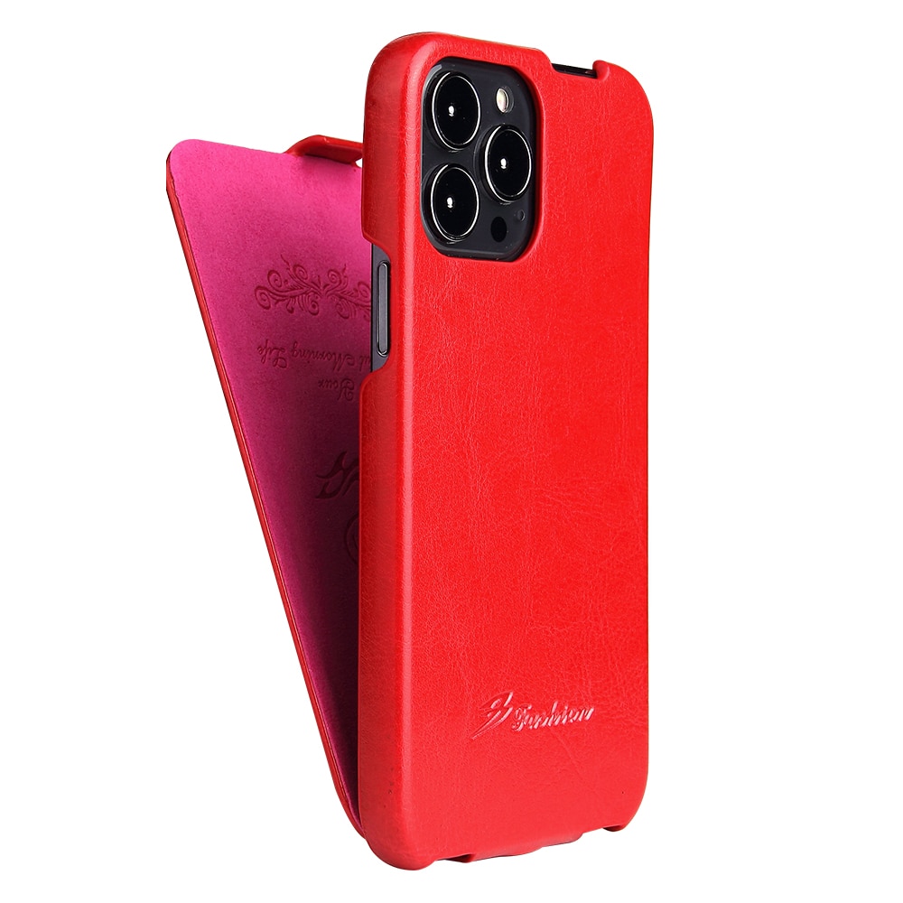 Husa pentru iPhone 13 Pro Max, CaseMe, piele fina, tip flip cover vertical, culoare Rosu