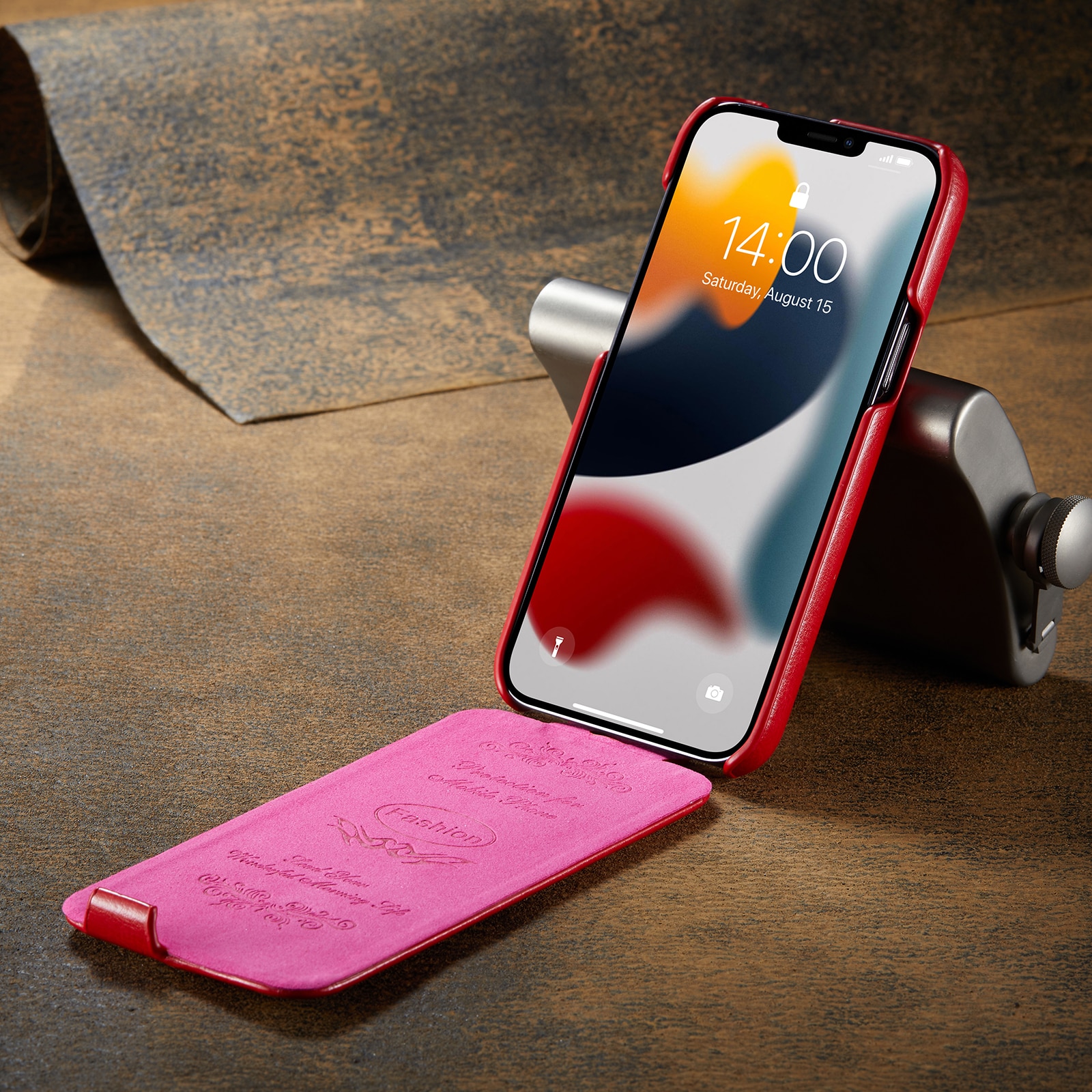 Husa pentru iPhone 13 Pro Max, CaseMe, piele fina, tip flip cover vertical, culoare Rosu