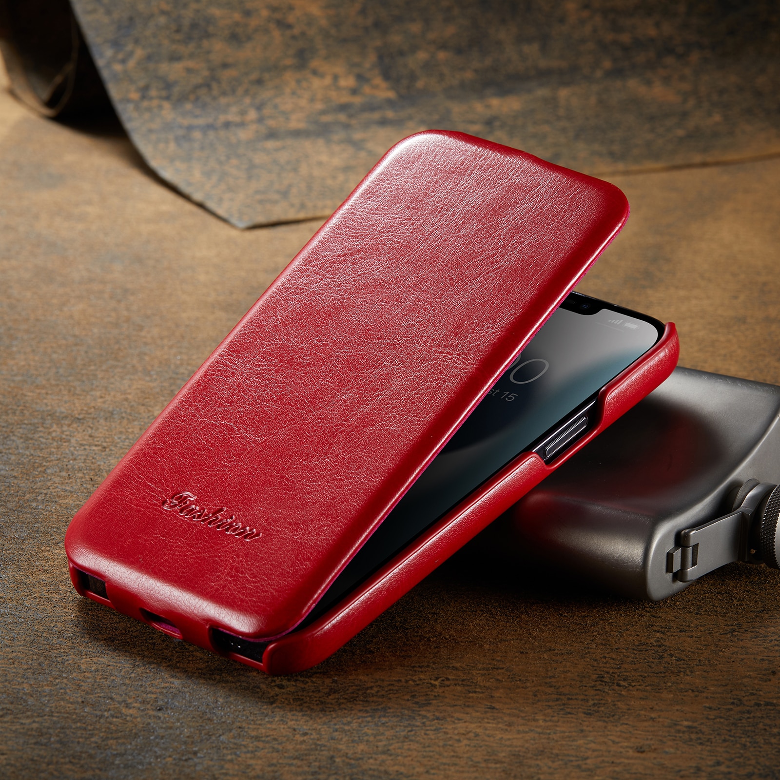 Husa pentru iPhone 13 Pro Max, CaseMe, piele fina, tip flip cover vertical, culoare Rosu