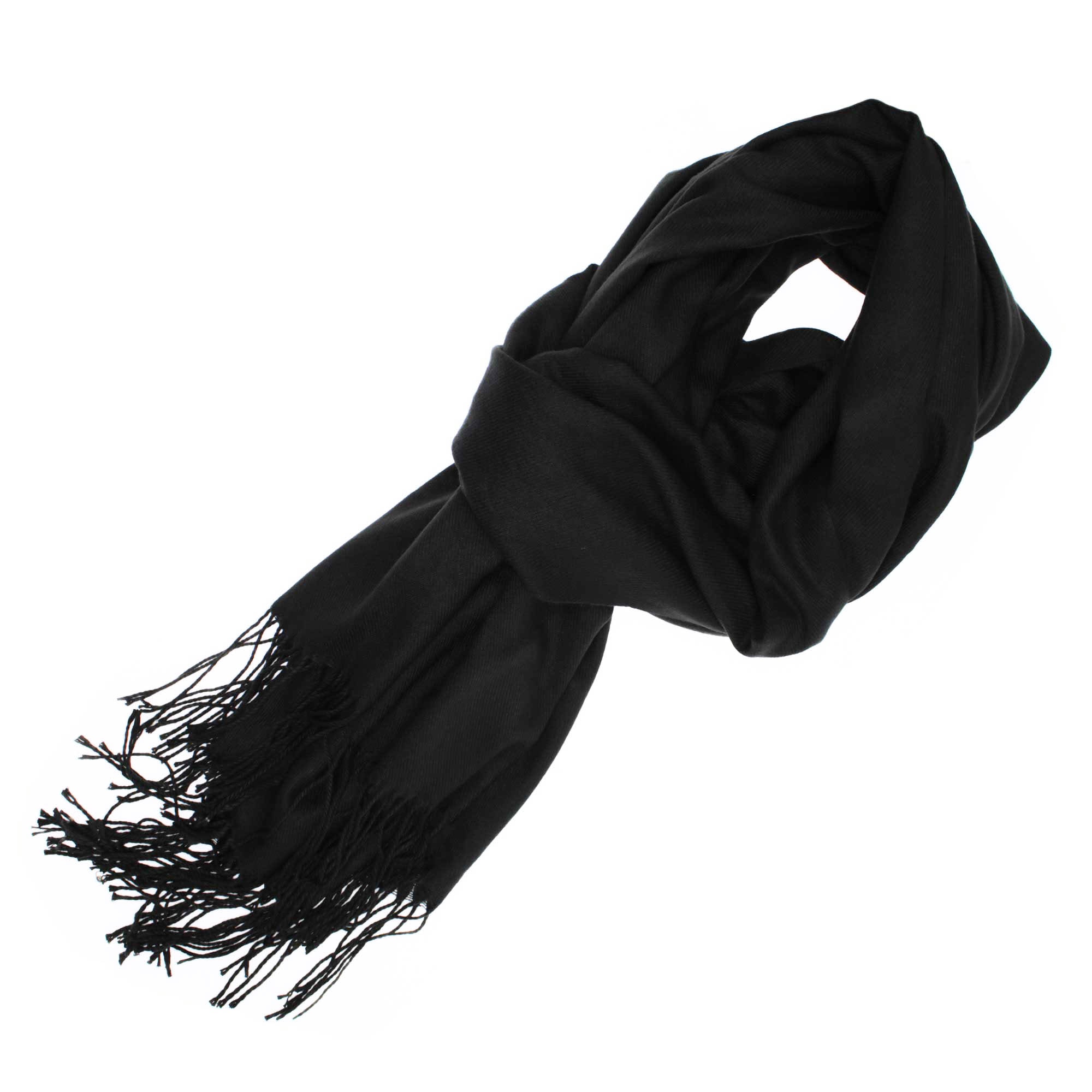 Esarfa de dama, din casmir, Negru cu franjuri, 180 x 60 cm - ES821