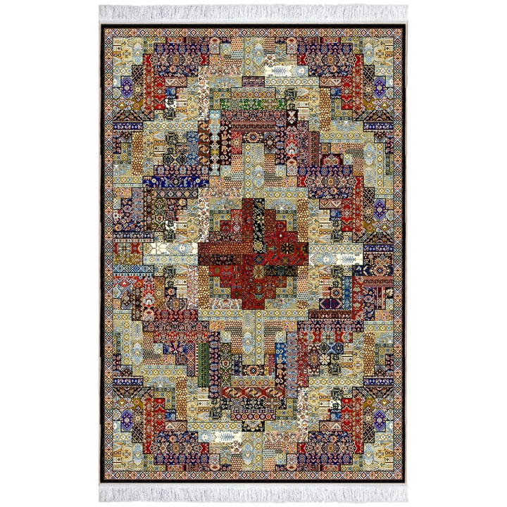 Covor Pseudo Silk Patchwork 100525, CarpetPlaza, Poliester, 120 x 180 cm, 9 mm, Multicolor