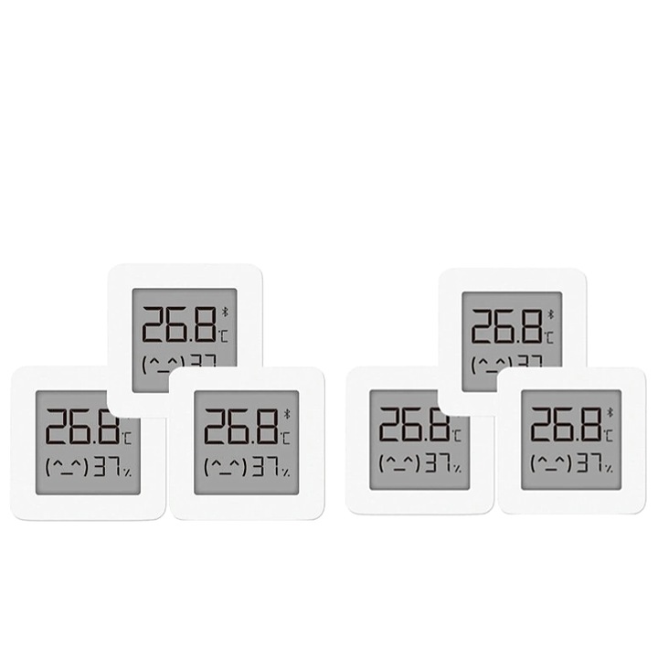 Set 6 termometre Mijia, Xiaomi, ABS, Bluetooth, LCD, Alb