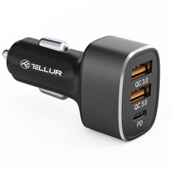 Incarcator auto Tellur FCC9, 56W, 9A (2xQC3.0 + PD20W), Negru