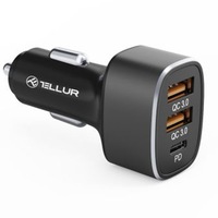 Incarcator auto Tellur FCC9, 56W, 9A (2xQC3.0 + PD20W), Negru