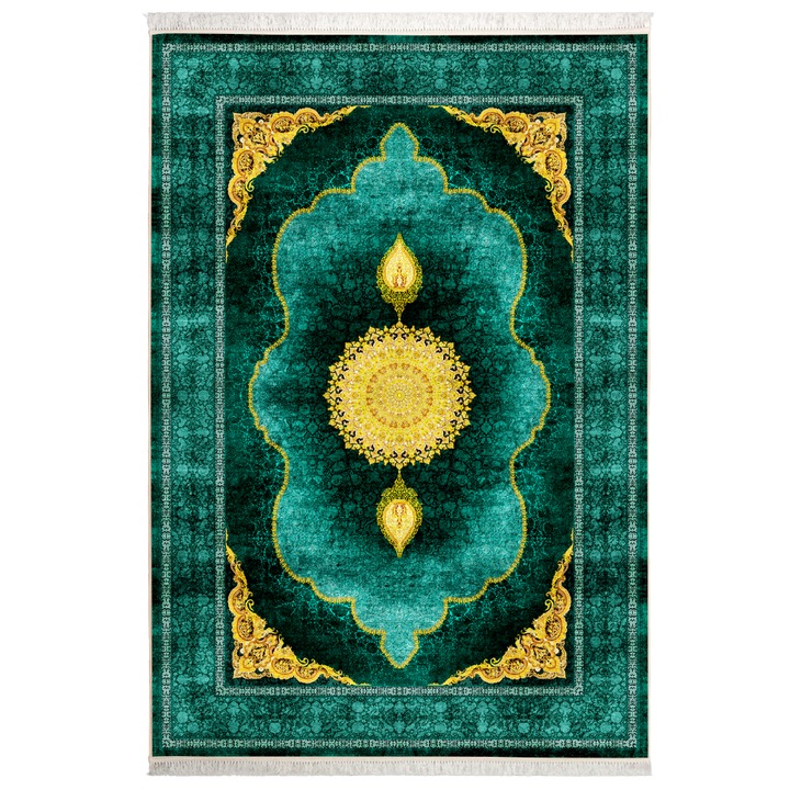 Covor CarpetPlaza, Pseudo Silk, Poliester, 120x80 cm, Verde/Galben