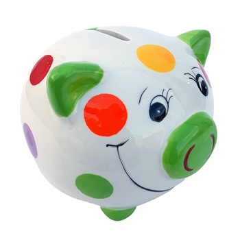 Pusculita din ceramica in forma de purcel cu buline,10x9cm, verde Pusculita din ceramica in forma de purcel cu buline,10x9cm, verde