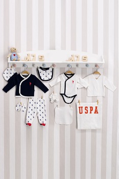 U.S. Polo Assn. - Облекло за новородено дете - 10 части, Червен/Бял/Тъмносин, 50-56 CM