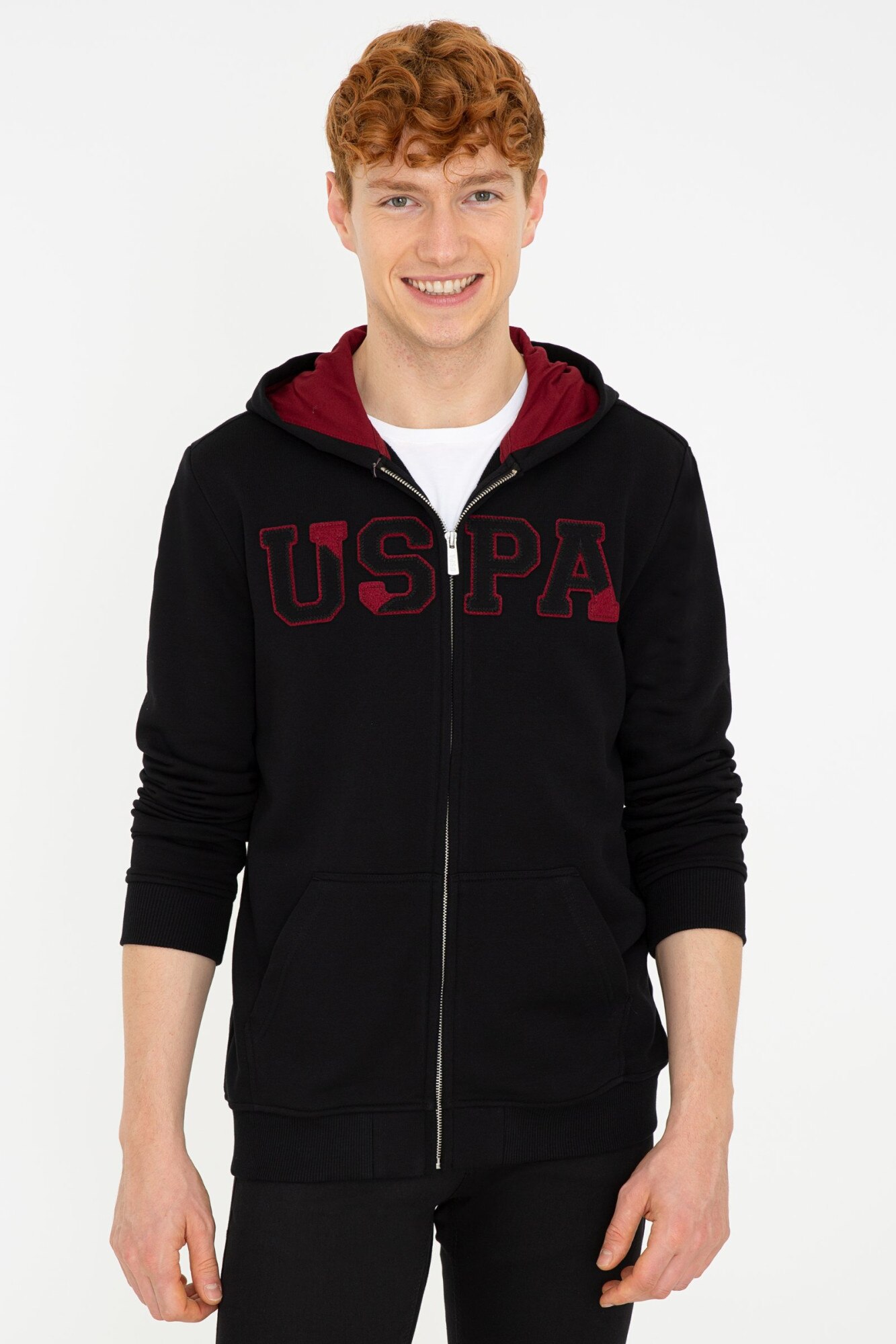 Hanorac Barbat, U.S Polo Assn.,1268468, Negru/Rosu inchis