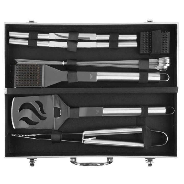 Set 14 ustensile de gratar Strend Pro DeLuxe, Inox, cutie aluminiu