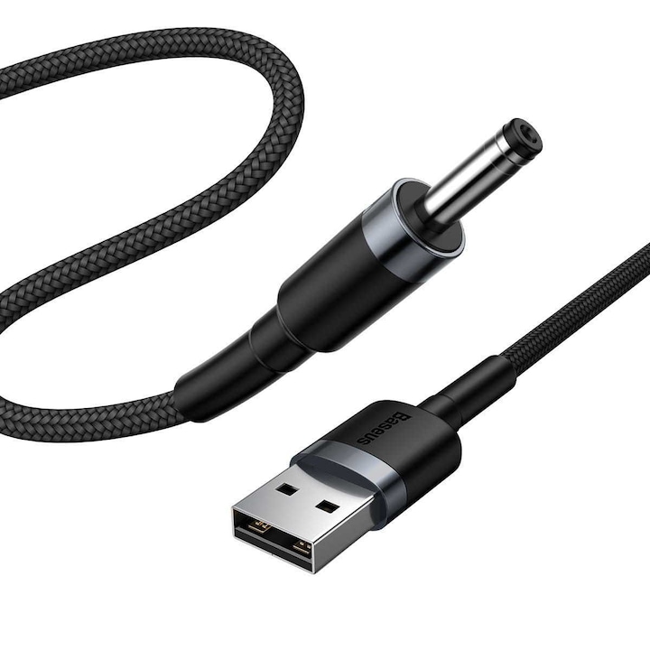 Cablu de alimentare, Baseus 29751, cu conector USB Tip A tata la DC 3.5 mm tata, model Cafule CADKLF-G1, 2A, lungime 1 m, negru