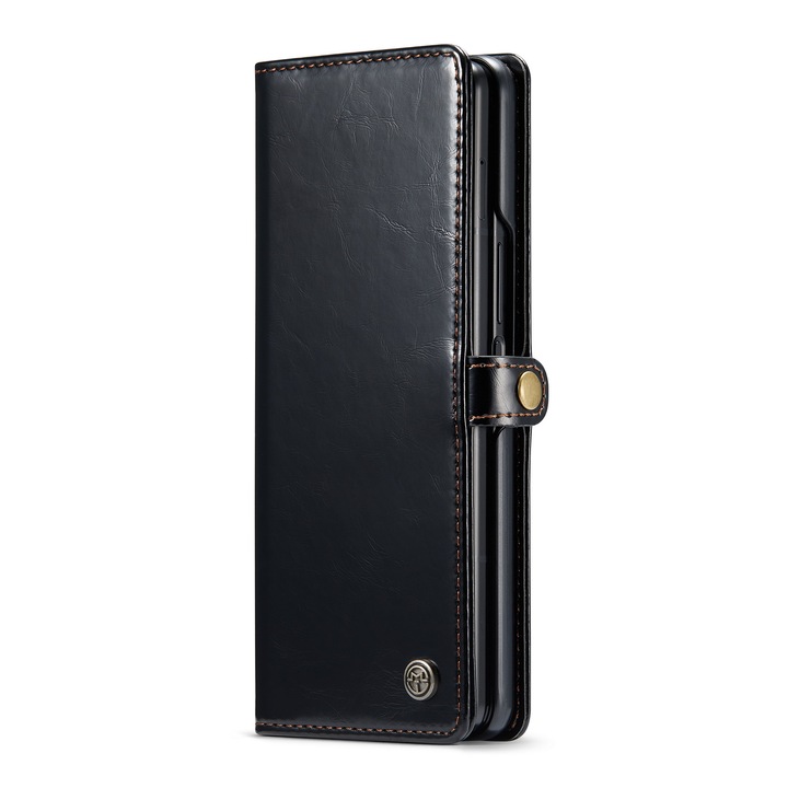 Husa pentru Samsung Galaxy Z Fold3, piele fina, tip portofel, stand, inchidere magnetica, CaseMe, culoare Negru