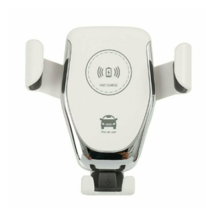 Suport telefon auto cu incarcare wireless 10W cu Prindere in Grila de Ventilatie, Alb