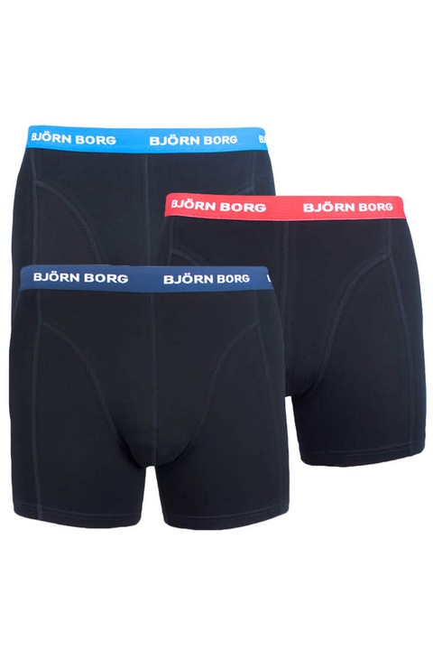 Set 3 perechi boxeri Bjorn Borg, Meatfly, Bumbac/Elastan, Negru, Negru, S