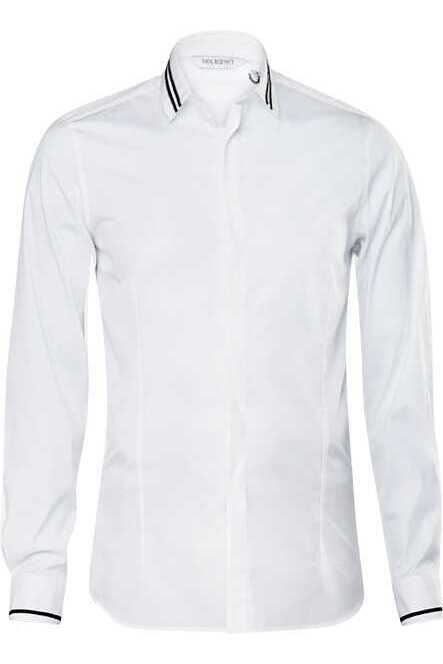 Camasa Barbati Neil Barrett Tuxedo Grosgrain Collar Detail BCM003C-R010C, Alb, 41