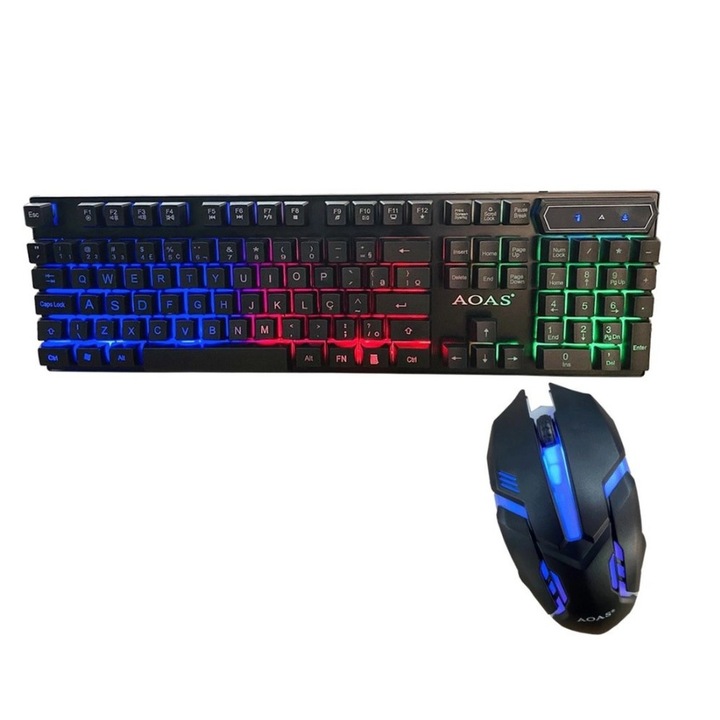 Комплект за игри, полумеханична клавиатура и мишка 1000 Dpi, RGB осветление, черно