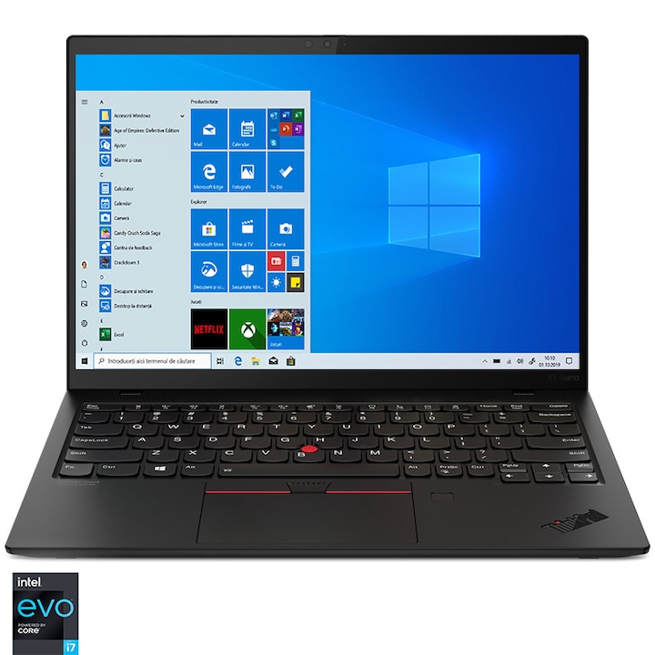 Lenovo ThinkPad X1 Nano Gen 1 13", 2K, Ultrahordozható laptop Intel Core i7-1160G7 processzorral, 16 GB, 1TB SSD, Intel Iris Xe Graphics, Nemzetközi angol billentyűzet, Windows 10 Pro, Fekete