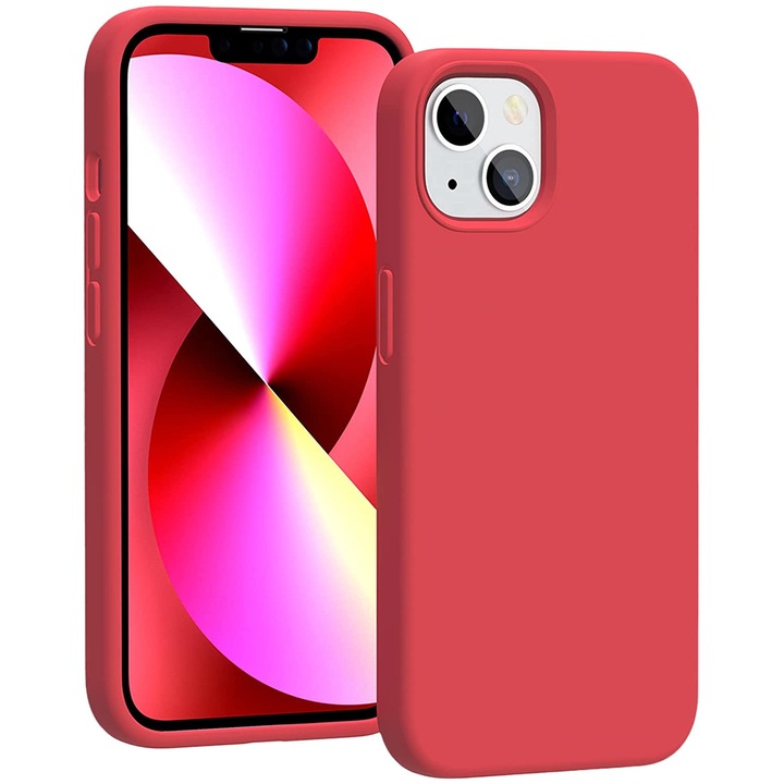 Husa silicon, compatibila iPhone 13, slim, interior microfibra, Rosu