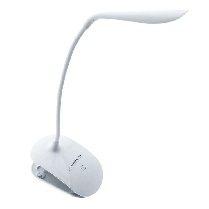 Lampa LED, Esperanza Deneb ELD104W, cu clema de prindere, brat flexibil 21 cm, cablu 110 cm, alba