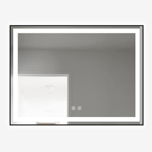 Oglinda LED si Touch, cu Functie Dezaburire, 80 x 60 cm, Rama Negru Mat, Smack